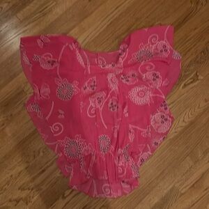 Pink white and black floral print top